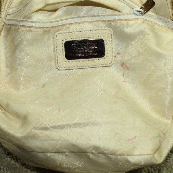 RARE CHIC!!! Furla Beige Pebble Leather Silver-Toned Grommet Shoulder Bag - Picture 10 of 14